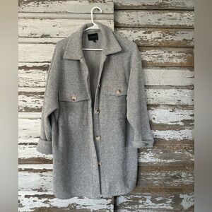 Timing Gray Button-Front Ribbed Trench Coat